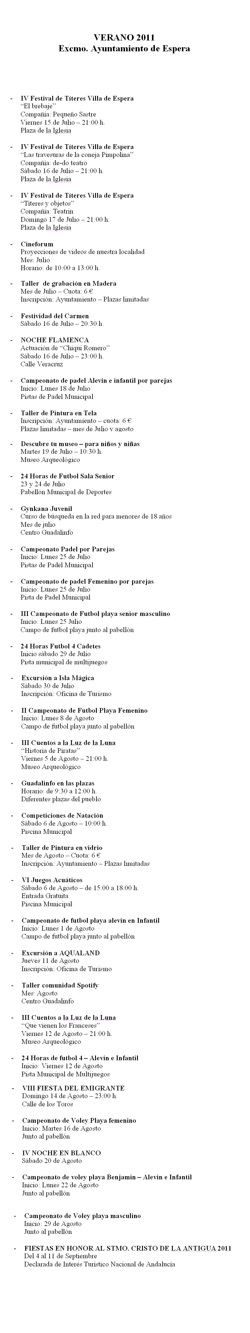 Agenda Cultural Verano 2011